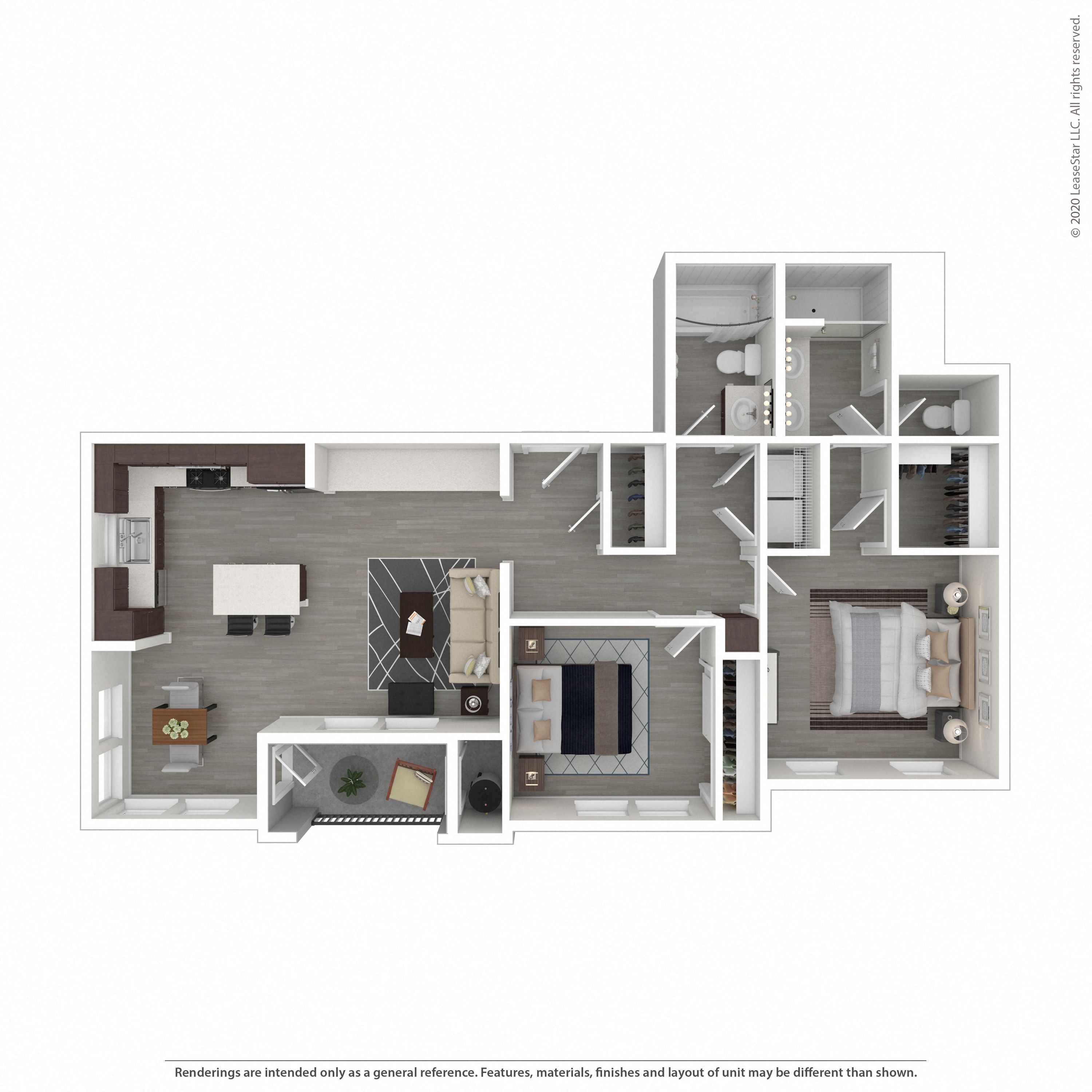 Floor plan for 2 beds, 2 baths, 1090 sqft